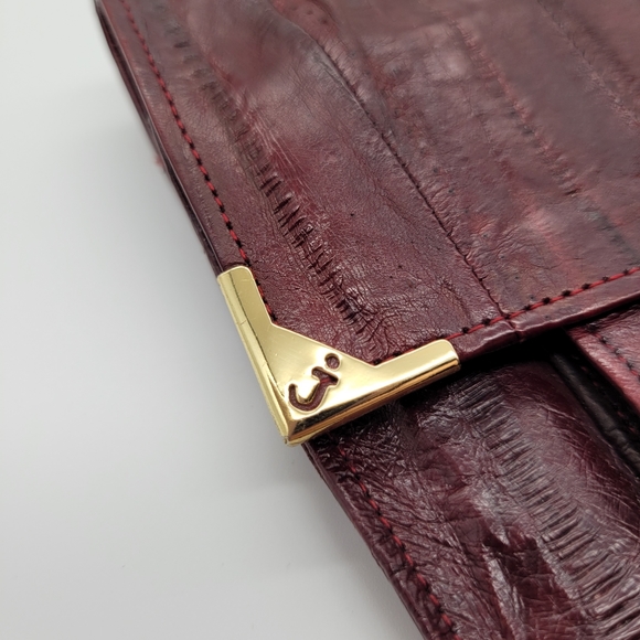 VINTAGE | genuine eelskin fold magnetic close clutch purse - Picture 5 of 10